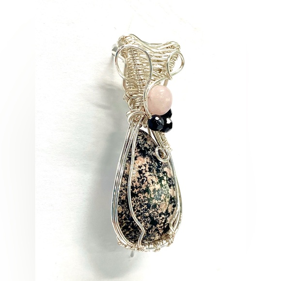 HANDMADE Firework Obsidian, Rose Quartz and Faceted Crystal Hand Wrapped Pendant - Picture 10 of 10